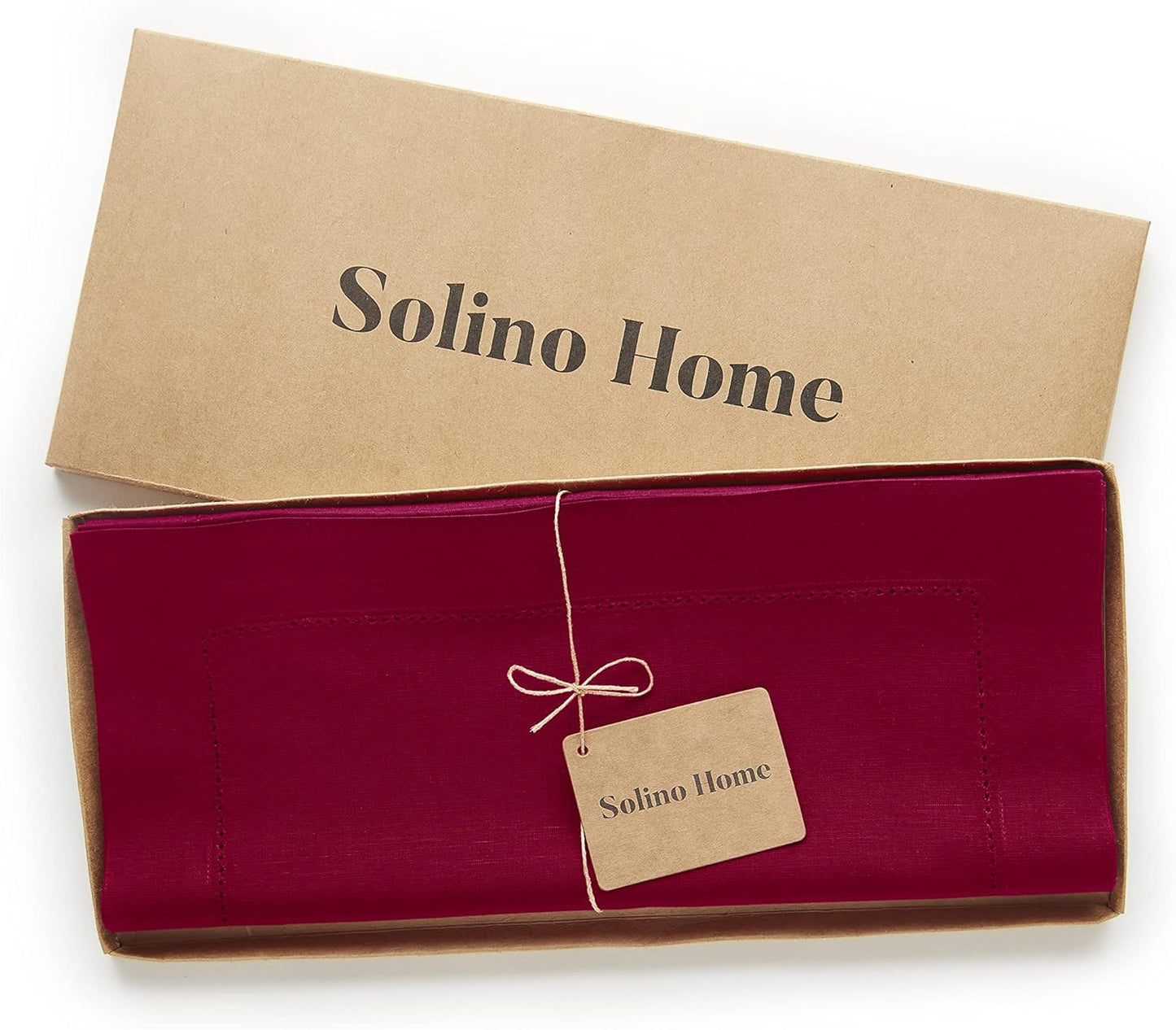 Solino Home Red Hemstitch Table Runner 48 Inches - Cotton Linen Small Table Runner 14 x 48 Inch Ideal for Dresser and Coffee Tables - Fall, Autumn, Halloween, Christmas, Holiday