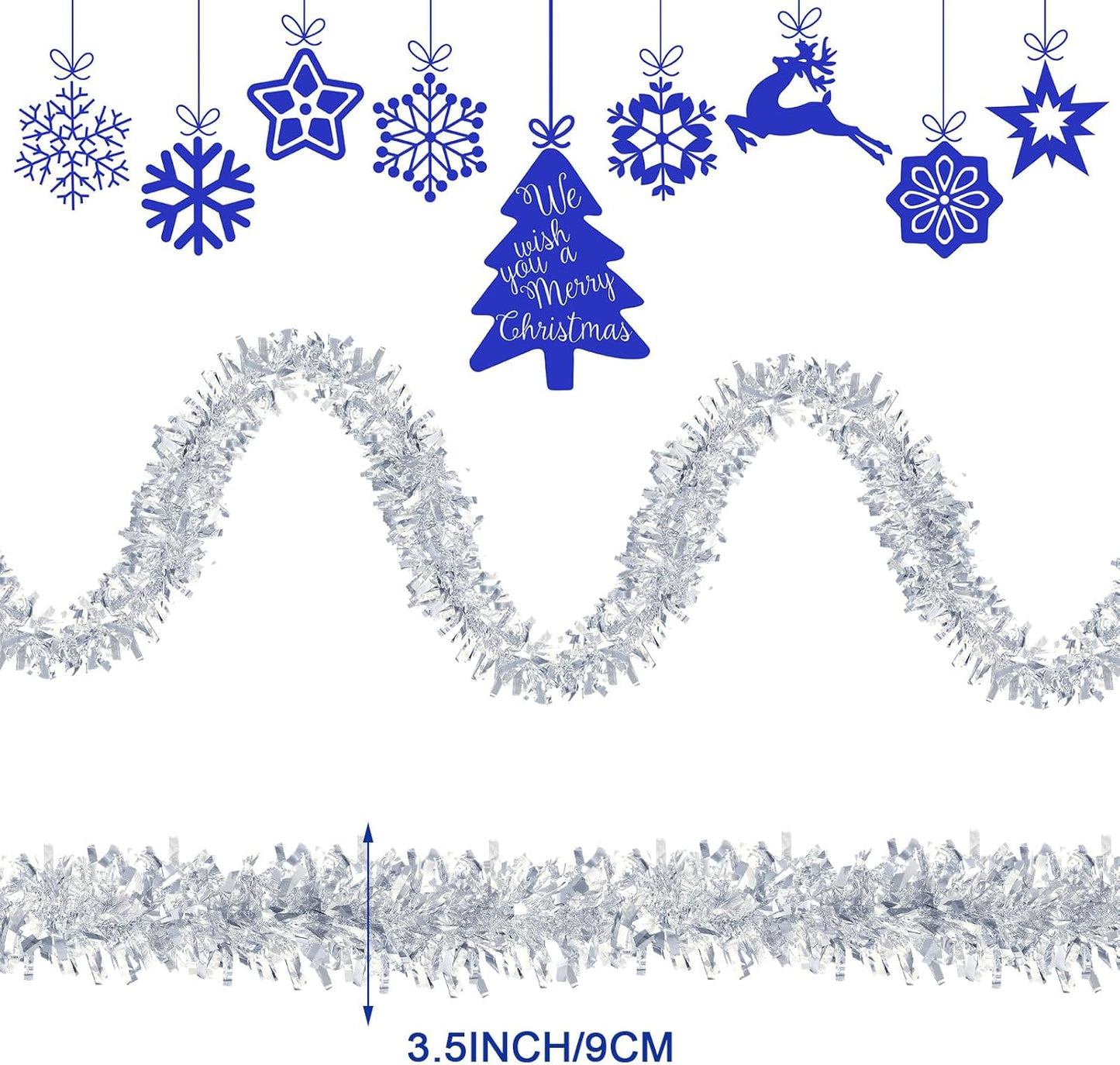 Sosation 100 ft Christmas Tinsel Garland Christmas Tree Twist Garland Bulk Glitter Metallic Streamer Indoor Outdoor Hanging Xmas Decorations(Silver)