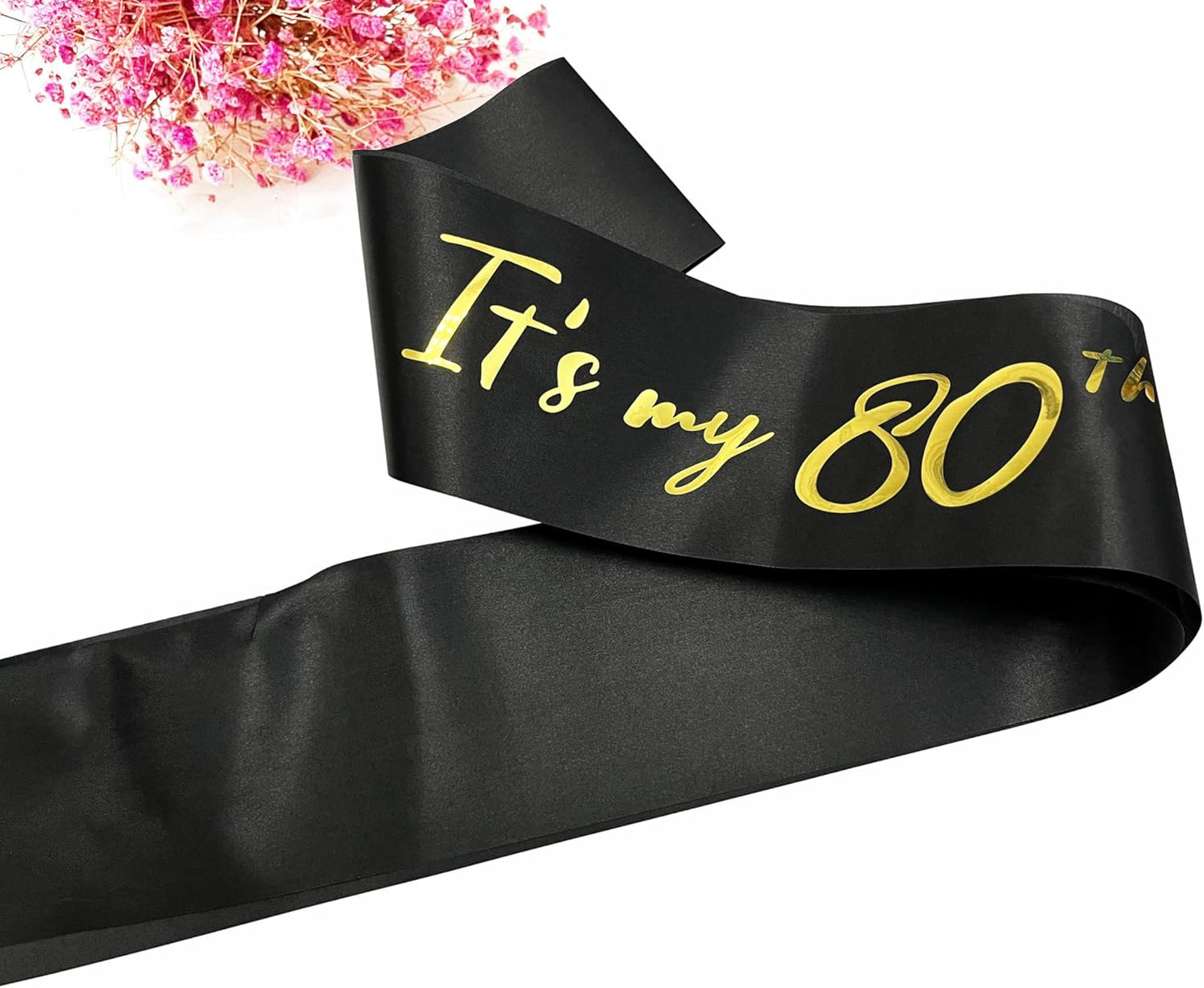 80th Birthday Sash, It's My 80th Birthday Sash Black Gold, 80 Birthday Decorations Gifts for Women Men Happy 80th Birthday Party Favor Supplies