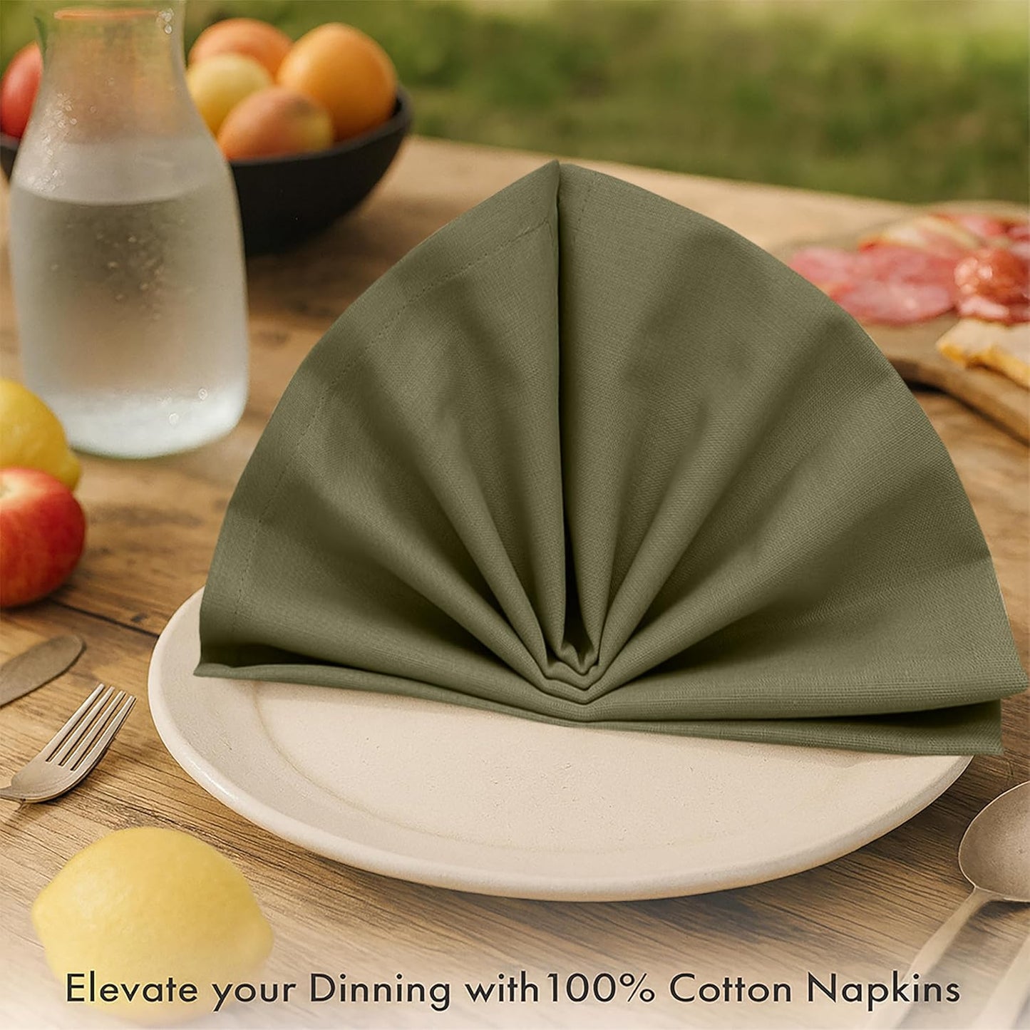 Ruvanti Premium Cloth Napkins Set of 12, 18x18 Inches, 100% Cotton, Washable, Soft & Absorbent, Perfect for Wedding, Christmas, ‎Thanksgiving Dinners -Capulet Olive