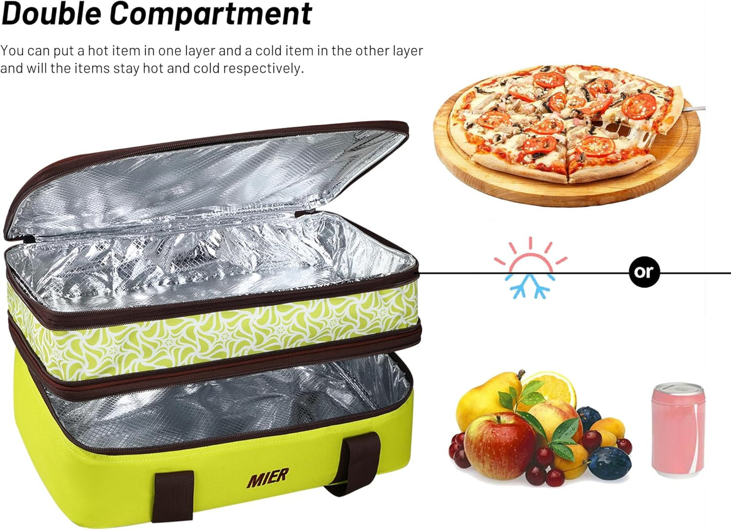 MIER Insulated Double Casserole Carrier Bag Fits 9 x 13 Inches Baking Dish, Casserole Dish, Expandable by Mid Zipper, Grass Green