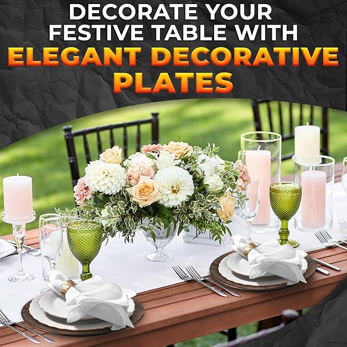 Easter Plastic Chargers for Dinner Plates Set of 4 - Large 13" Round Design -Colorfast and Elegant, Suitable for Dinner Settings, Weddings | Great Festive Home Decor Gifts, Faux Wood Charger Plates