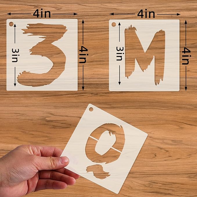 36Pcs Reusable Letter Stencils - Alphabet & Numbers, 3 inch Cursive for Wood, Wall, Fabric, Rock, Chalkboard, Signage