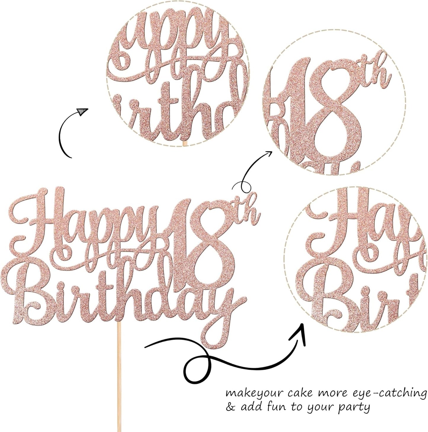 1 PCS Happy 18th Birthday Cake Topper Glitter Cheers to 18 Years Birthday Cake Pick 18 Fabulous Cake Decoration for Happy 18th Birthday Theme Party Decorations Supplies Rose Gold