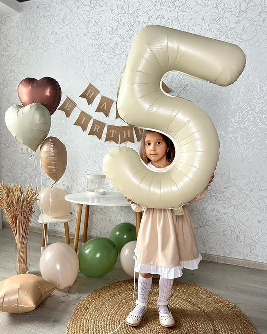 Cream 5 Balloon, Number Balloons 40 Inch, 5th Birthday Balloons Decorations, Cream Party Supplies, 5 Number Balloons, Number 5 Balloon