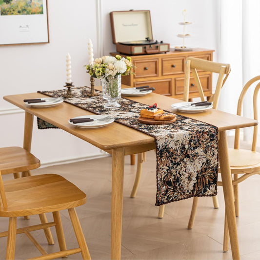 Boho Embroidery Table Runner, Flower Fall Kitchen Dining Table Decoration for Home Party Decor 13x90Inch