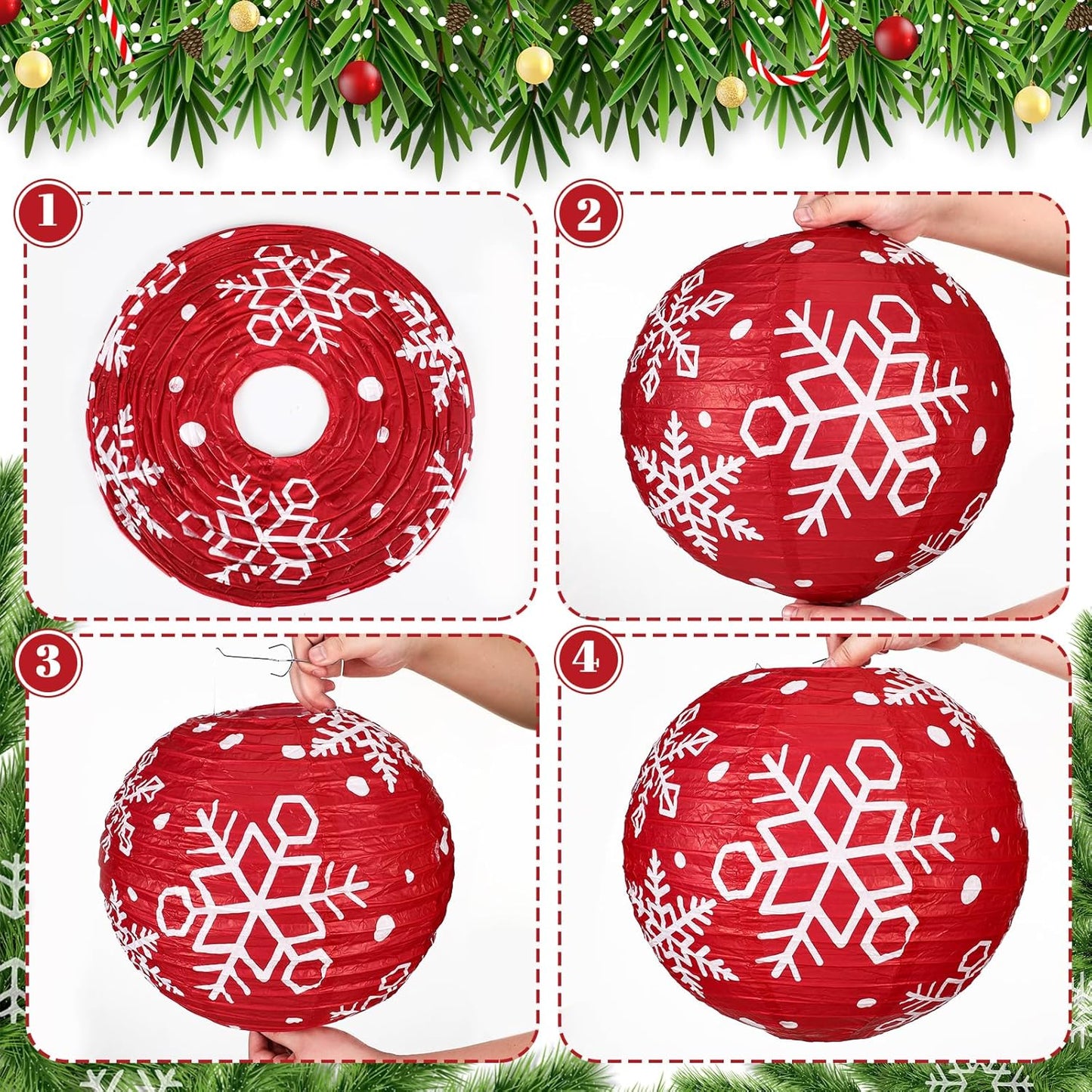 Bencailor 12 Pcs Christmas Hanging Paper Lanterns Set Decorative Christmas Party Lanterns Round Hanging Lamps for Xmas Home Decoration Supplies Props Graduation Holiday Decor(Snowflake, 12 Inch)
