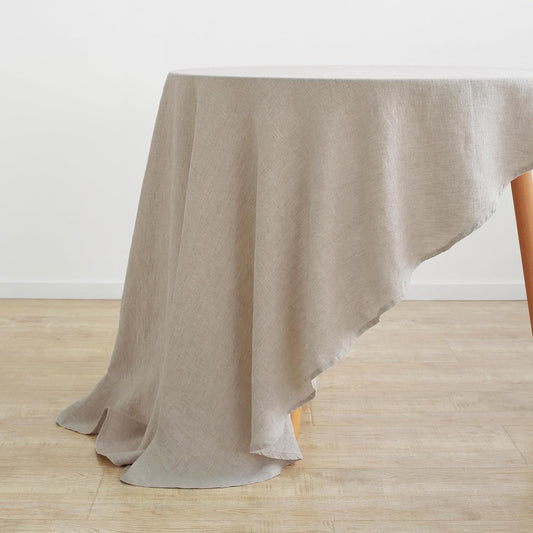 Linen World Linen Tablecloth,100% French Linen Round Tablecloth 90" Inch,Washable Natural Tablecloth for Dining,Outdoor,Weddings and Restaurants,Decorative Thanksgiving Christmas