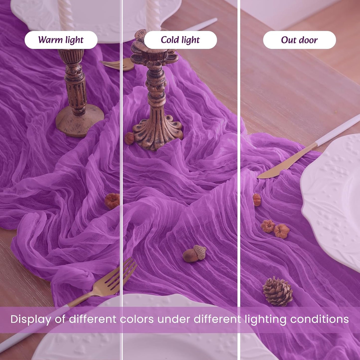 4Pack Purple Table Runner 10FT Cheesecloth Table Runner 35x120Inch Long Boho Cheese Cloth Table Runners Rustic Gauze Table Runners for Party Wedding Bridal Shower Baby Shower Decorations