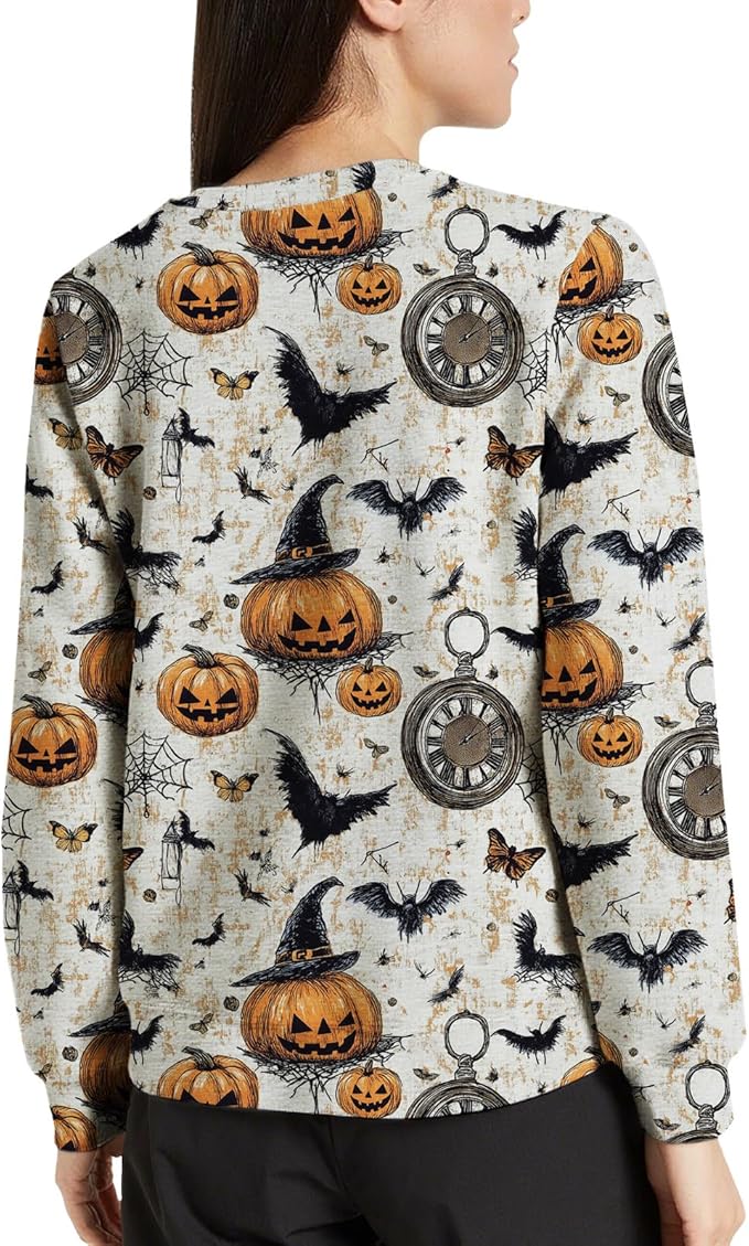 LIZALIG Pullover Cute Sweatshirt Orange Skeleton Fall Festive FunWomens Design Bat Holiday Party Outings Pumpkin Print