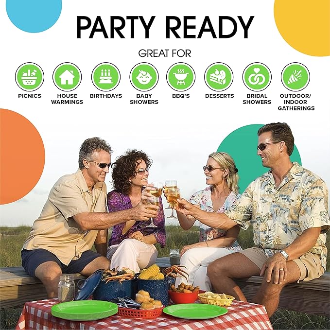Exquisite Party Solids Lime Green Paper Plates Disposable Heavy Duty 7 Inch Lime Green Disposable Plates For Party 100 Pcs Heavy Duty 350 GSM, Birthday Supplies