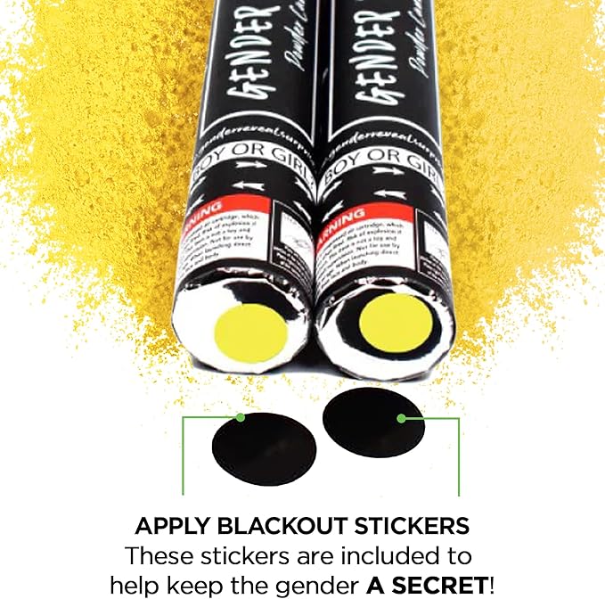 Gender Reveal Surprise - Yellow Powder Cannon - Easy to Use & Colorful Powder Cannon for Baby Gender Reveal Parties, Baby Showers & More - 12 Inch - 2 Pack
