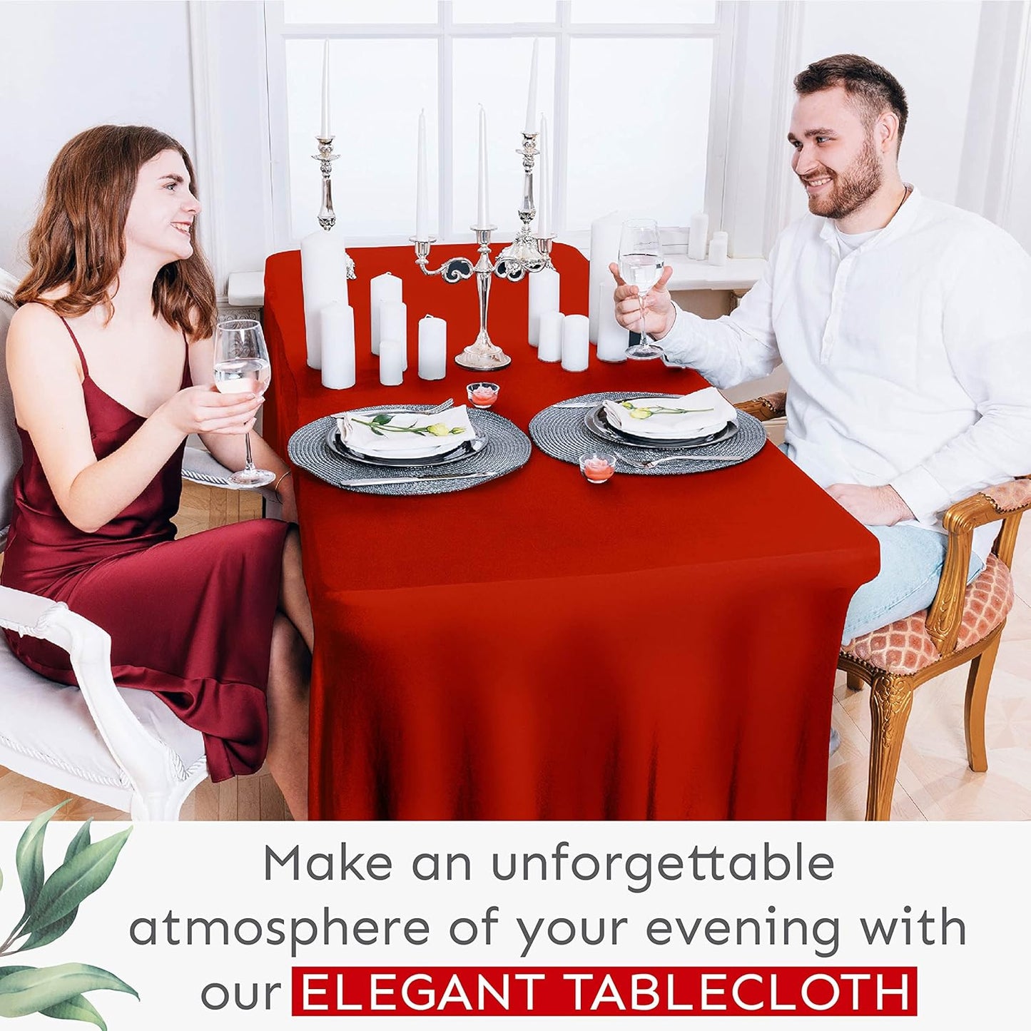 Table Skirt for Rectangular Tables 6ft - Spandex TableCovers for Standard 6 Foot Table - One Piece Fitted Elastic Tablecloth - Wrinkle Resistant Ruffles Design for Weddings, Party, Events (Red)