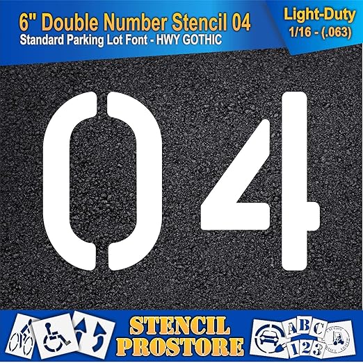 Pavement, Curb, and WheelStop Stencils - 6 inch Double Number Stencil - (04) - 6" x 9" x 1/16" (63 mil) - Light-Duty