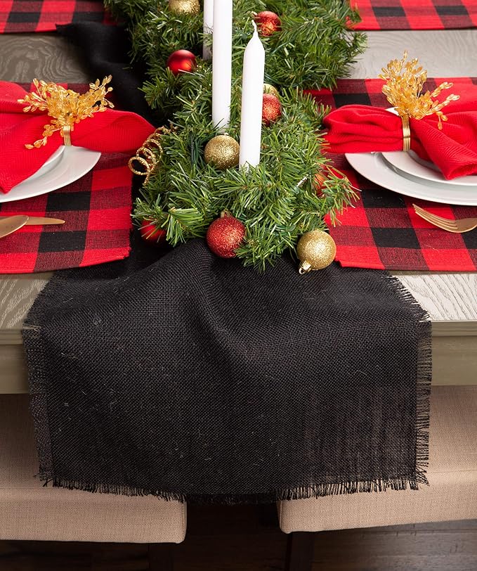 DII Jute Burlap Collection Kitchen Tabletop, Table Runner, 15x74, Solid Black