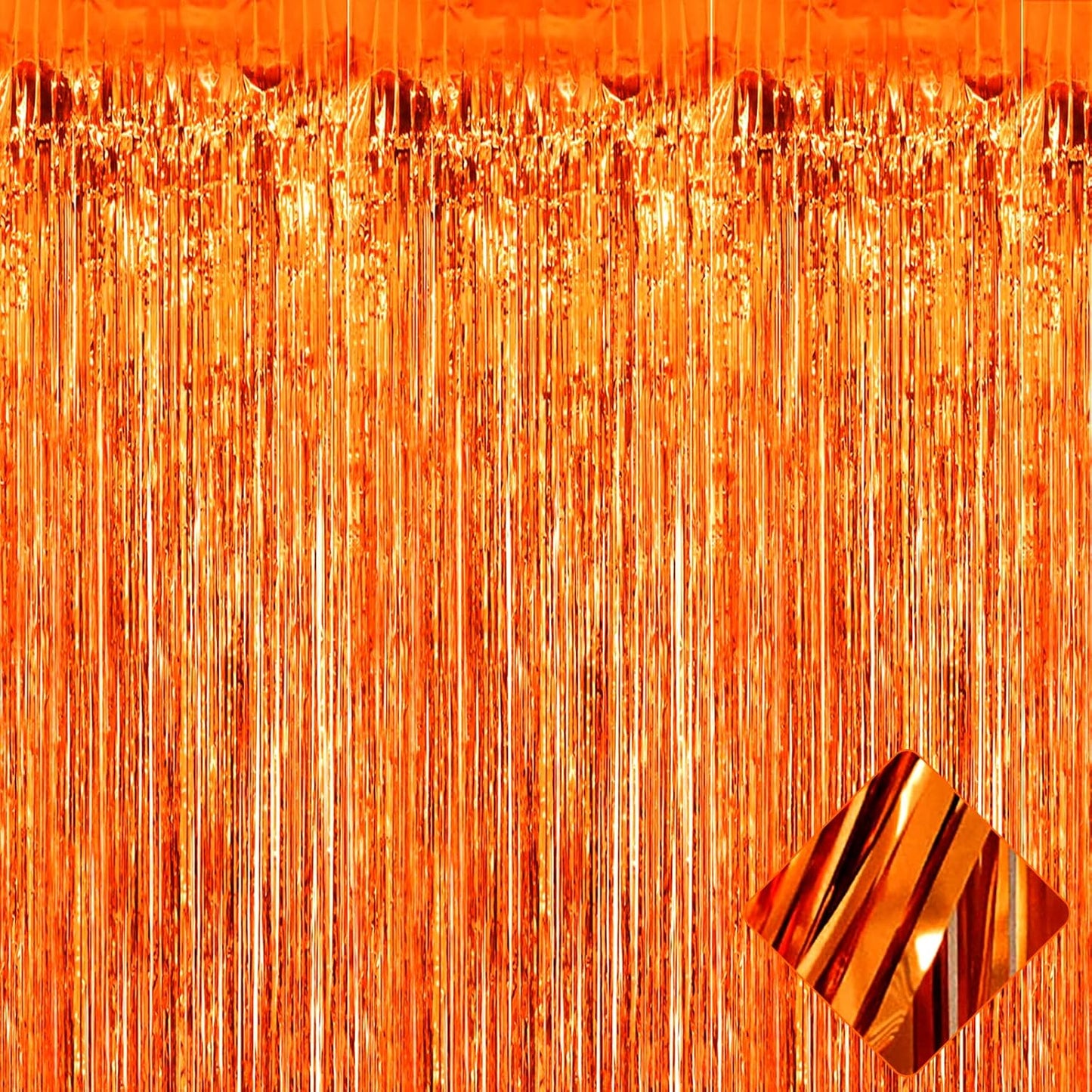 4 Pack 3.3Ft x 6.6Ft Orange Foil Fringe Curtain Backdrop, Metallic Tinsel Foil Fringe Streamers Curtains Background for Photo Booth, Birthday, Wedding, Halloween, Christmas Party Decoration