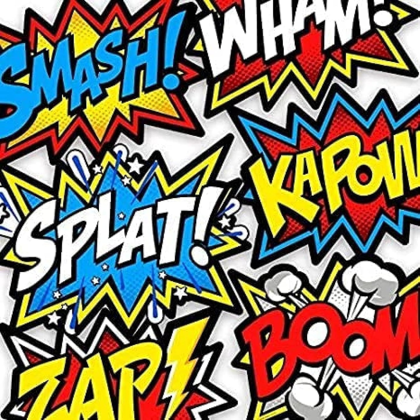 Bigtime Signs 12 Pieces Super Hero Stickers - Superhero Party Decorations for Birthday - Superhero Themed Party Favors - 12"x16" Sound Effect Signs for Kids - Boom Pow Sign and Decorations