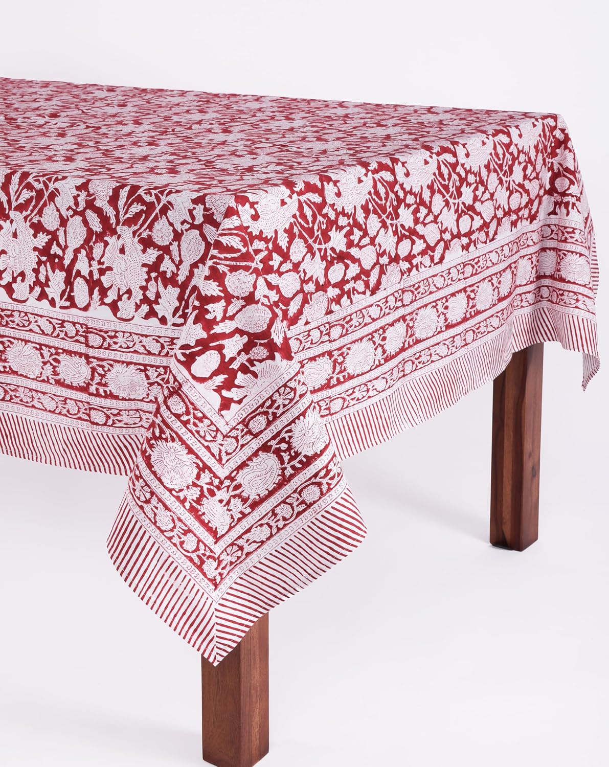ATOSII Meraki Red 100% Cotton Tablecloth, Handblock Print Rectangle Table Cover for Kitchen Dining I Tabletop Linen I Parties, Thanksgiving, Christmas, Wedding, Fall Table Cloth 60 X 90 Inches