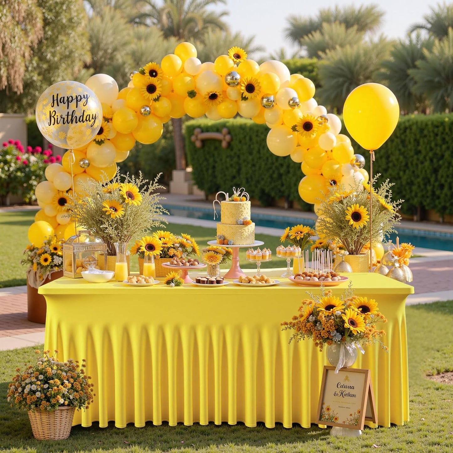 Leegleri 2 Pack Yellow Spandex Fitted Table Clothes for 6 Foot Rectangle Tables - Wrinkle Free, Perfect for Banquets, Weddings & Parties
