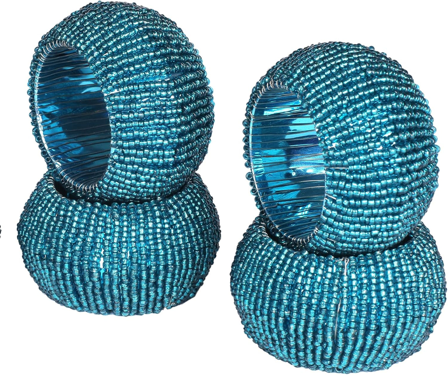 Goroly Home Beaded Napkin Rings Set of 4, Hand Made Round Beaded Napkin Rings for Christmas Thanksgiving Dinner Table Decor, Teal