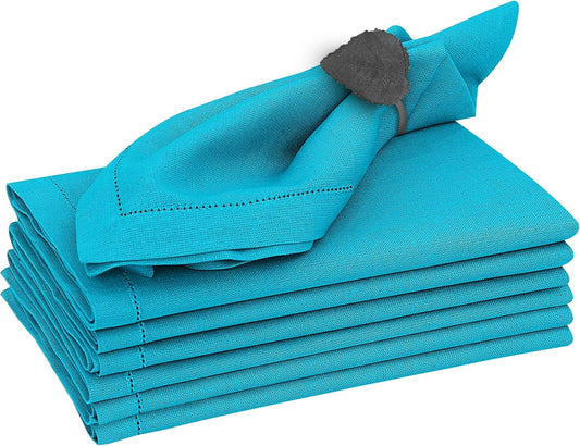 Ruvanti Premium Linen Napkins Set of 4-20x20 Inch, Classic Hemstitch, Mitered Corner Cloth Napkins ‎‎- Soft, Elegant Dinner Napkins Cloth Washable for Weddings, Parties, Everyday Use - Blue