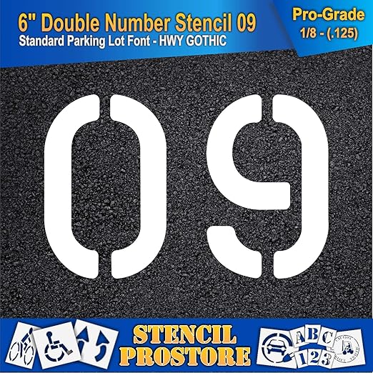 Pavement, Curb, and WheelStop Stencils - 6 inch Double Number Stencil - (09) - 6" x 9" x 1/8" (128 mil) - Pro-Grade