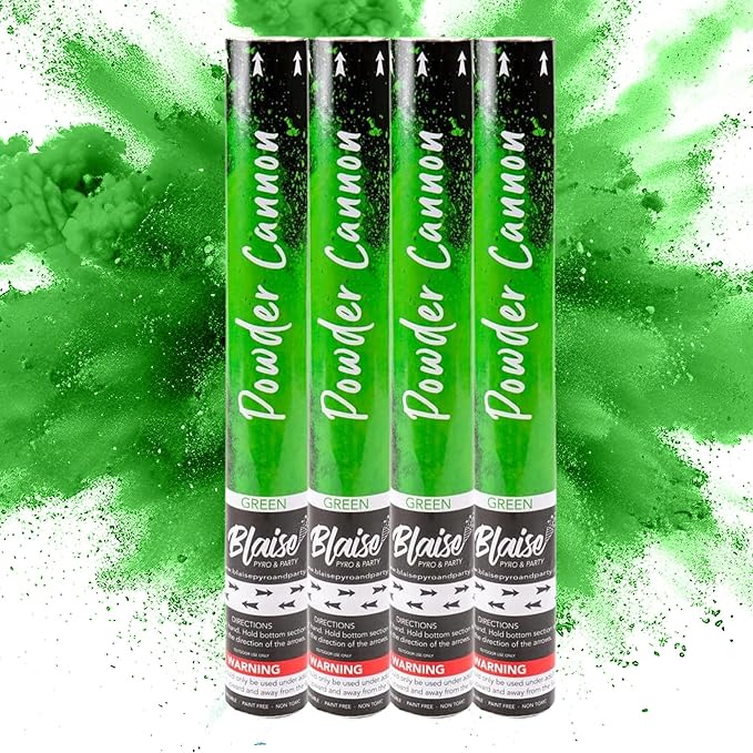 Blaise Pyro & Party - Green Powder Poppers - Water-Soluble & Colorful Powder Cannons for Gender Reveals, Birthdays, Weddings & Celebrations - Easy to Use for Memorable Photos - 16-Inch, 4-Pack