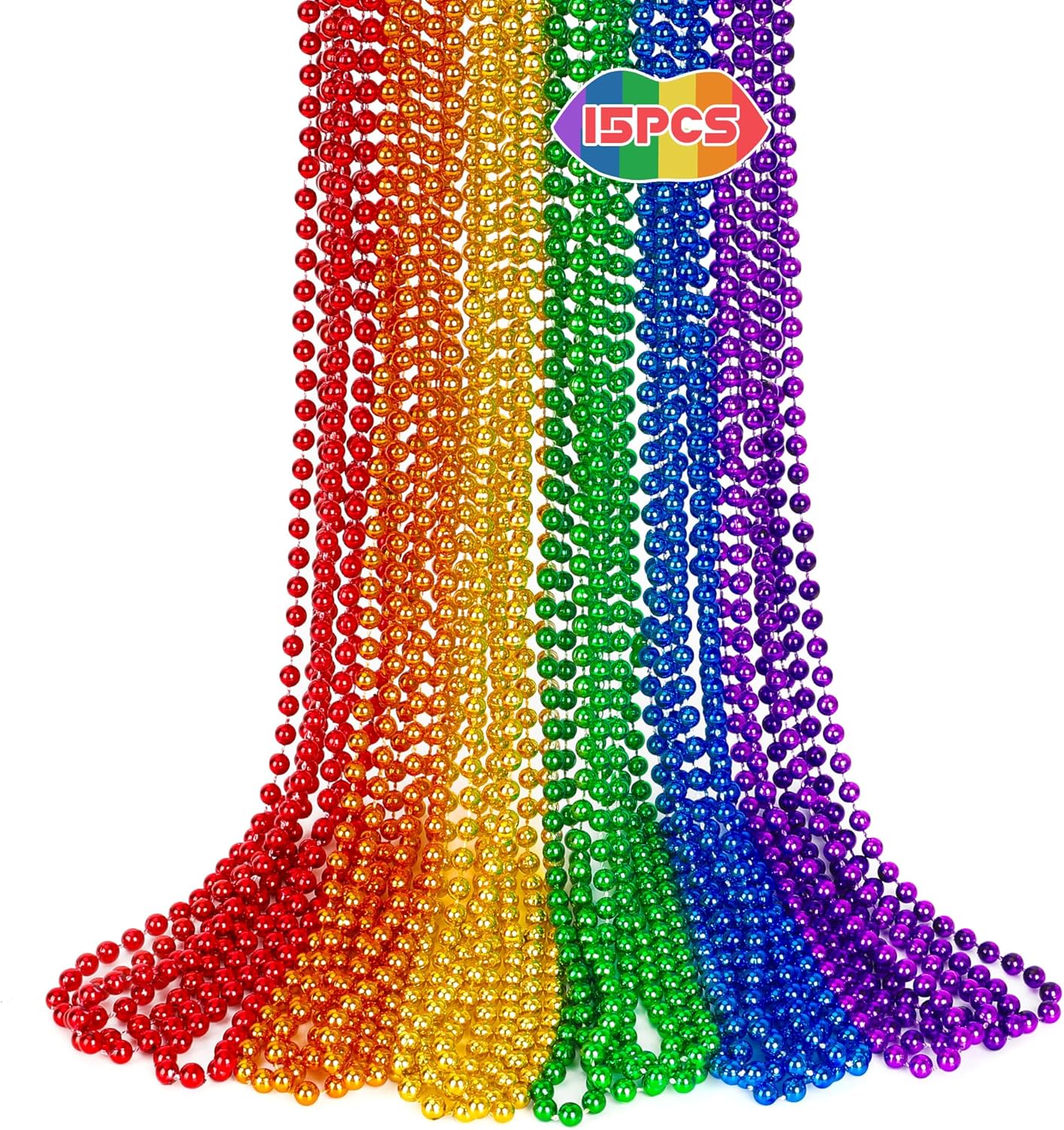 15PCS Pride Accessories, Pride Month Beads Necklaces, 6 Kinds Metallic Rainbow Necklace Bulk, Round LGBTQ Pride Necklace for Gay Lesbian, Costumes Decor for Pride Month Parade Throws Party Favors