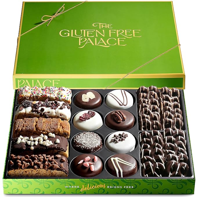 Gluten Free Palace Assorted Biscotti, Cookies, and Pretzels Gift Box – Gluten Free Treats - Birthday, Family, Men, Women Gift Basket (15 Flavors)