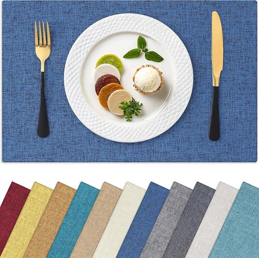 Homaxy Cloths Placemats for Dining Table Set of 8, Heat Resistant Washable Cotton Linen Blend Table Mats, Easy to Clean Place Mats for Indoor Outdoor Party Kitchen Decoration, 13" x 19", Blue