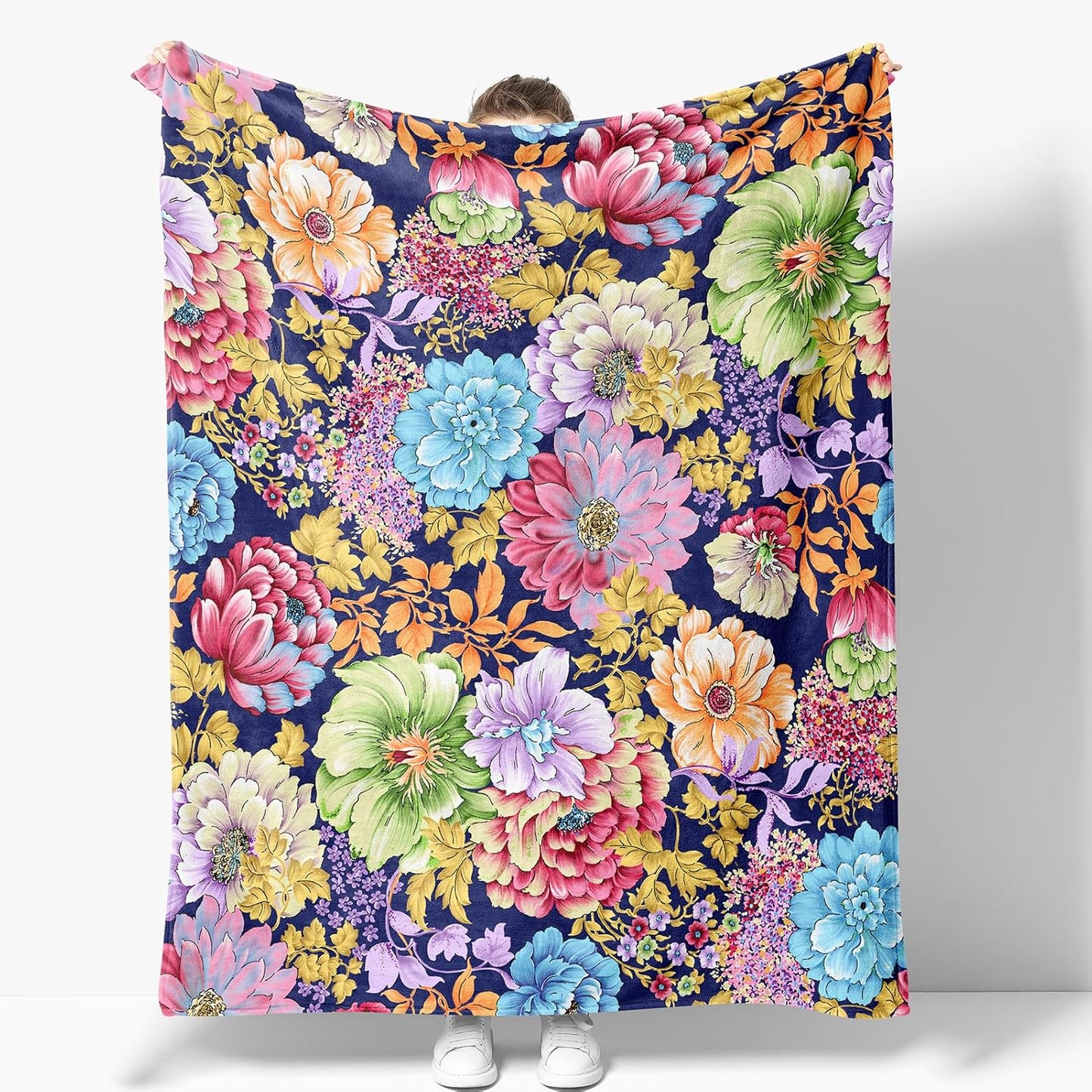 Bohemian Floral Blanket Gifts for Women Mom Wife Girls Birthday Christmas Valentine Present Colorful Boho Flower Theme Rustic Decor Bedroom Living Room Couch Sofa Kids Adult Soft Flannel Throw 60"x50"