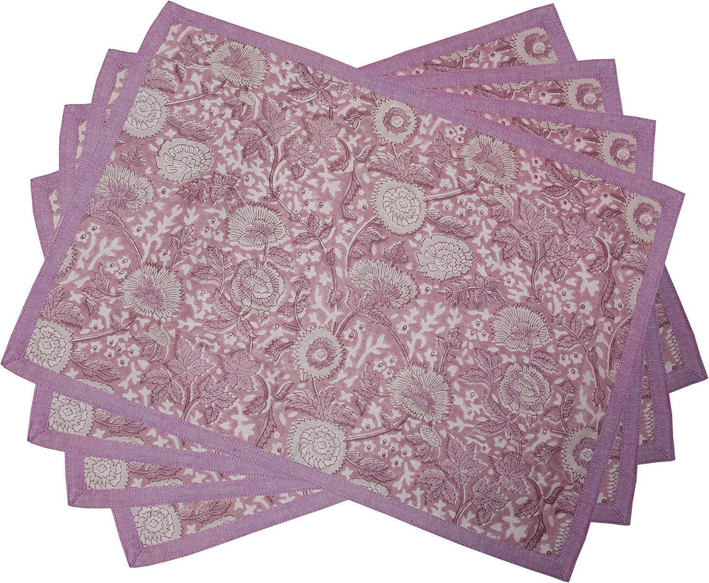 Indtresor Indian Heritage Fabric Cotton Table Linen Reversible Set Runner Napkins Mats in Purple