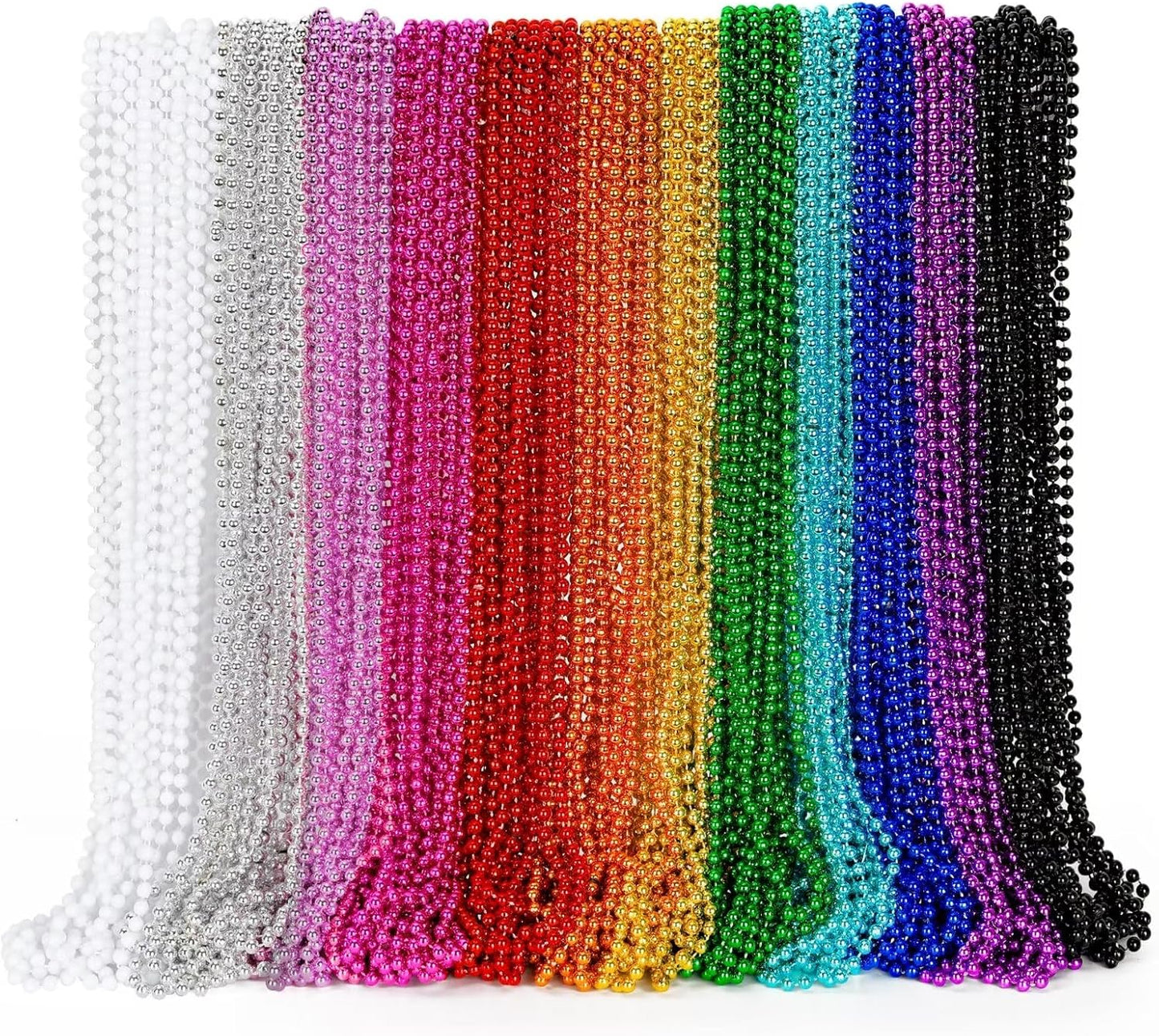 144PCS Mardi Gras Beads, Metallic 12 Kinds Bead Necklace Party Supplies, 33" Mardi Gras Necklace Costume Stuff, Festival Parade Throw Accessories for Wedding Birthday Celebrations Decorations