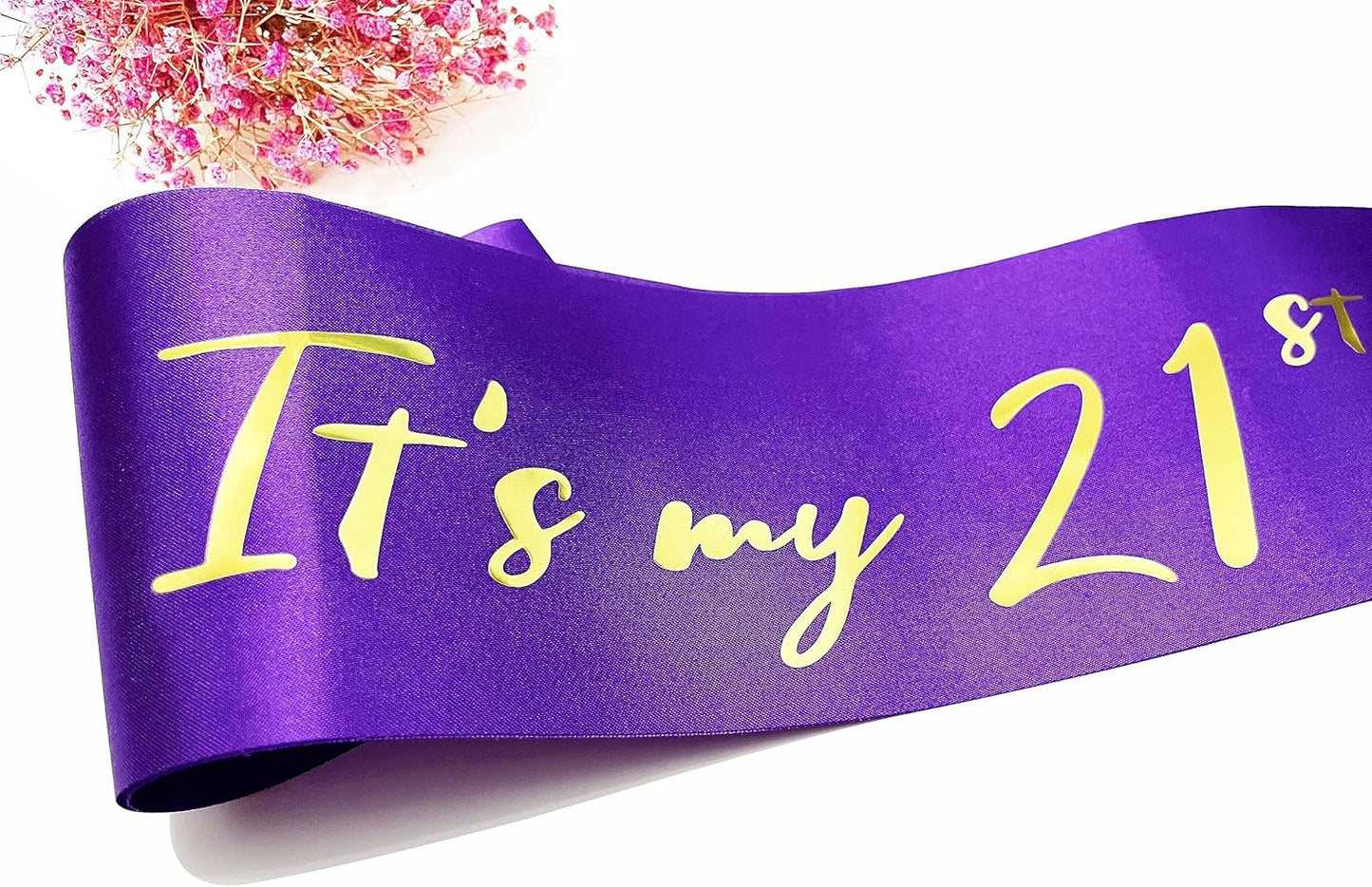 21st Birthday Sash, Purple Satin Soft Sashes with Gold Foil Letter, Birthday Decorations for Girls, Happy 21st Birthday Party Favor Supplies,Purple Gold