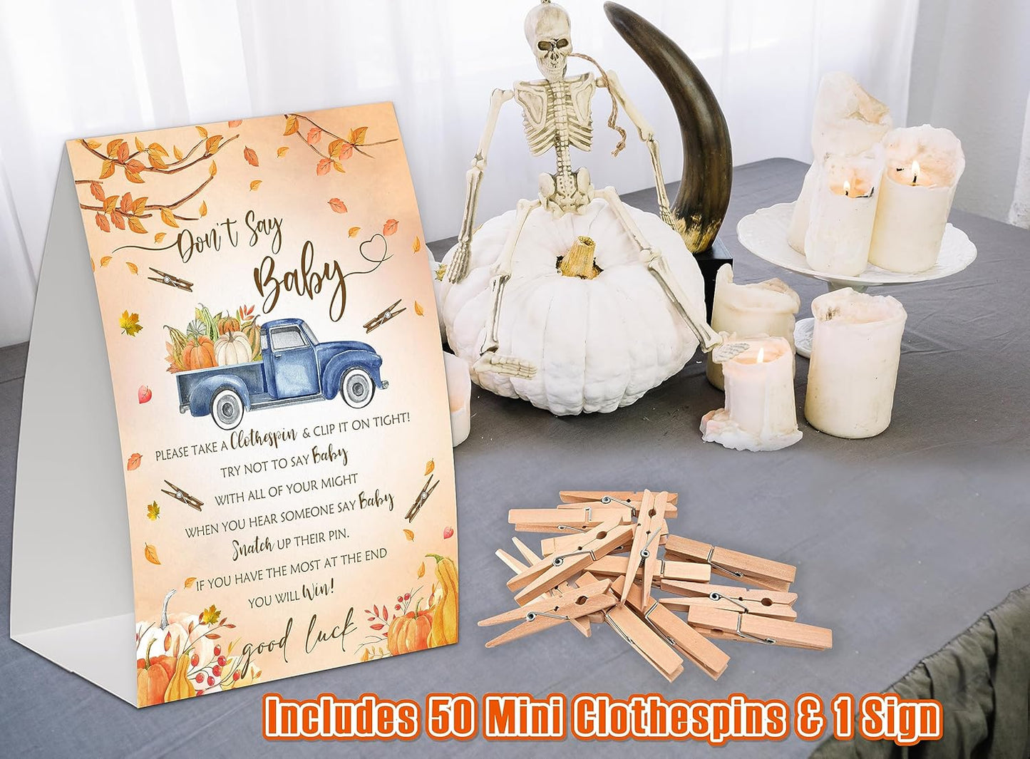 Blue Pumpkin Truck Shower Decorations,Don't Say Baby Baby Shower Game,Gender Neutral Baby Shower Decorations,Small Clothespin Game,Baby Shower Ideas,Baby Shower Games 50 Guest,Fall Party Games