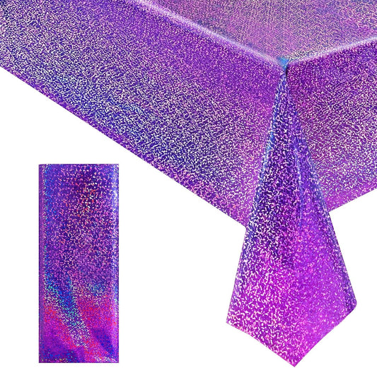 1 Piece Purple Holographic Laser Tablecloths Iridescence Shiny Table Covers 40" x 108" Aqua Foil Rectangle Table cloths for Halloween Undersea Ocean Birthday Party Winner Wedding Party Décor