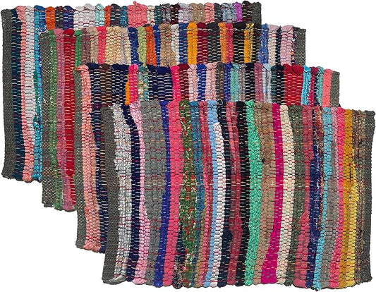 Chardin home Eco Friendly Rainbow Multi Chindi Placemats (Set of 4 mats), Size: 13"x19"