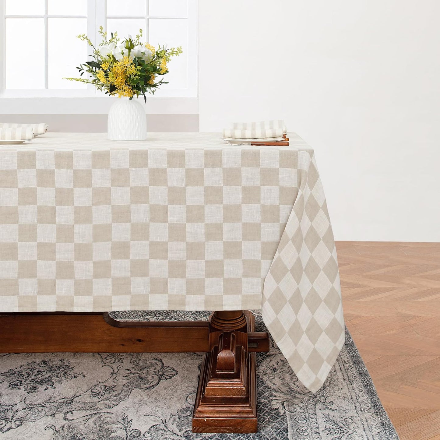 Linen World 100% Linen Gingham Tablecloth,60x90Inch Buffalo Check Table Cloth,Tablecover for Wedding,Dining,Decorative Fall Halloween Christmas Thanksgiving Tablecloth