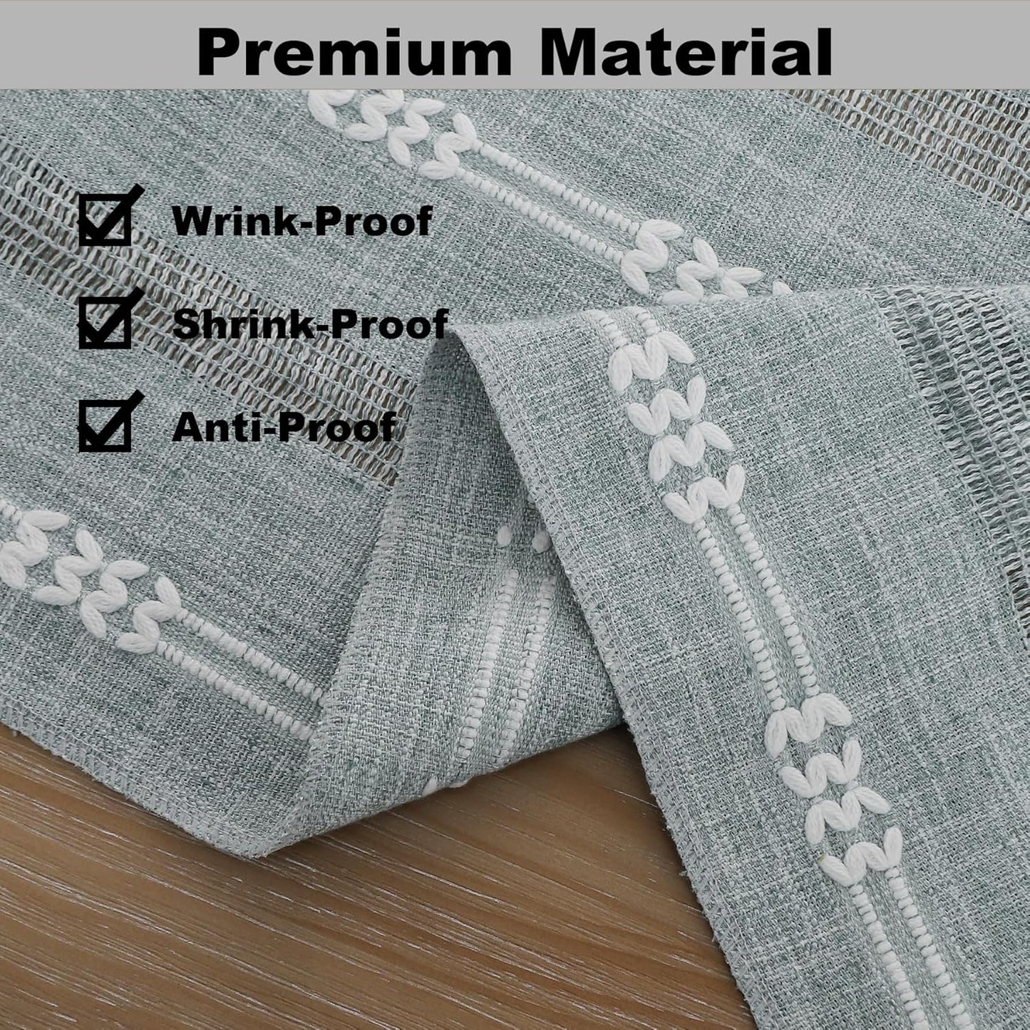 Gernaice Boho Table Runner, Embroidered Cotton Linen Farmhouse Table Runners for Dresser Dining Living Room Bedroom Home Decor, 48" L X 13" W Grey