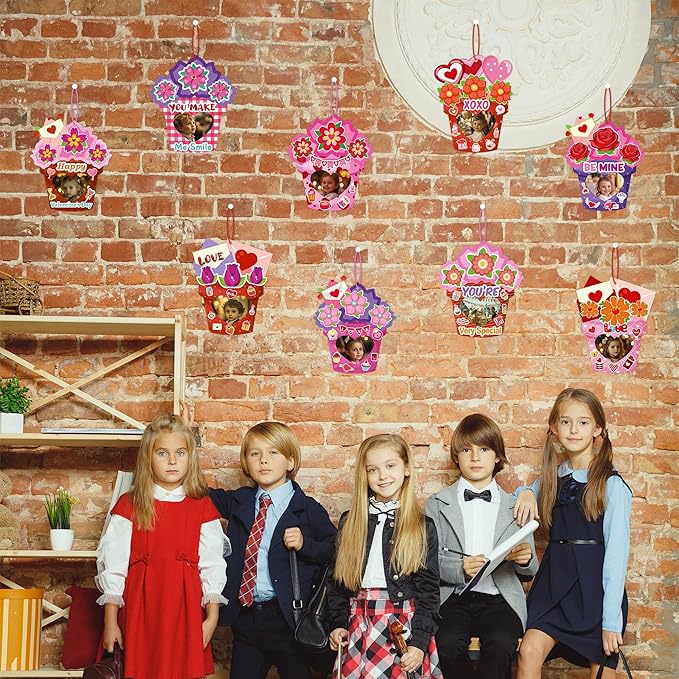 54Pack Valentines Day Craft for Kids – Valentine DIY Picture Frame Art Kit, Valentine's Photo Crafts Kits for Classroom Activities and Party Games