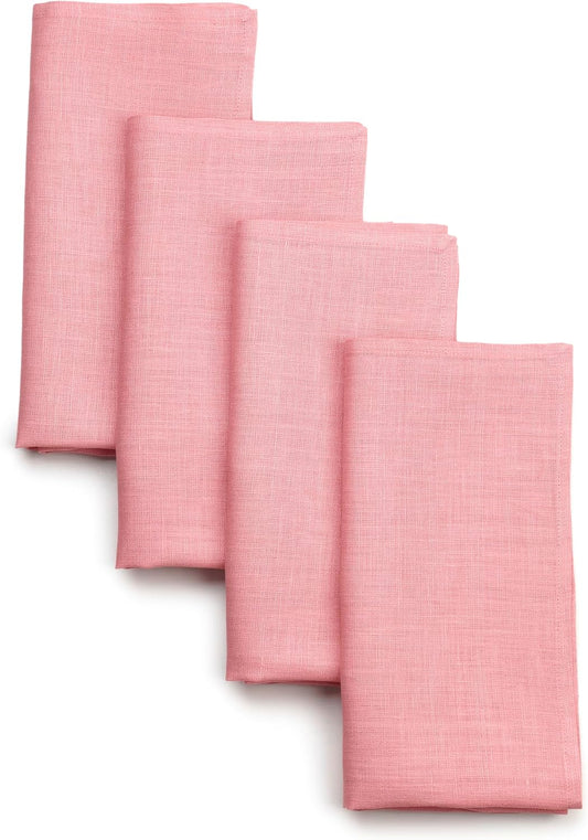 D'Moksha Homes Dusty Pink Linen Napkins 18 x 18 Inch - 100% Pure Linen Cloth Washable Dinner Napkins Set of 4 for Fall, Thanksgiving, Holiday