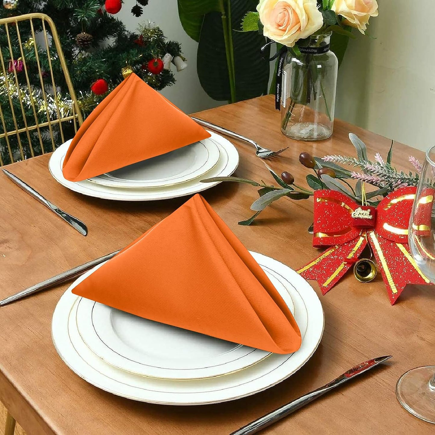 Ruvanti Cloth Napkins Set of 4, 18x18 Inches Napkins Cloth Washable, Soft, Durable, Absorbent, Cotton Blend. Table Dinner Napkins Cloth for Hotel, Lunch, Restaurant, Wedding Parties - Fall