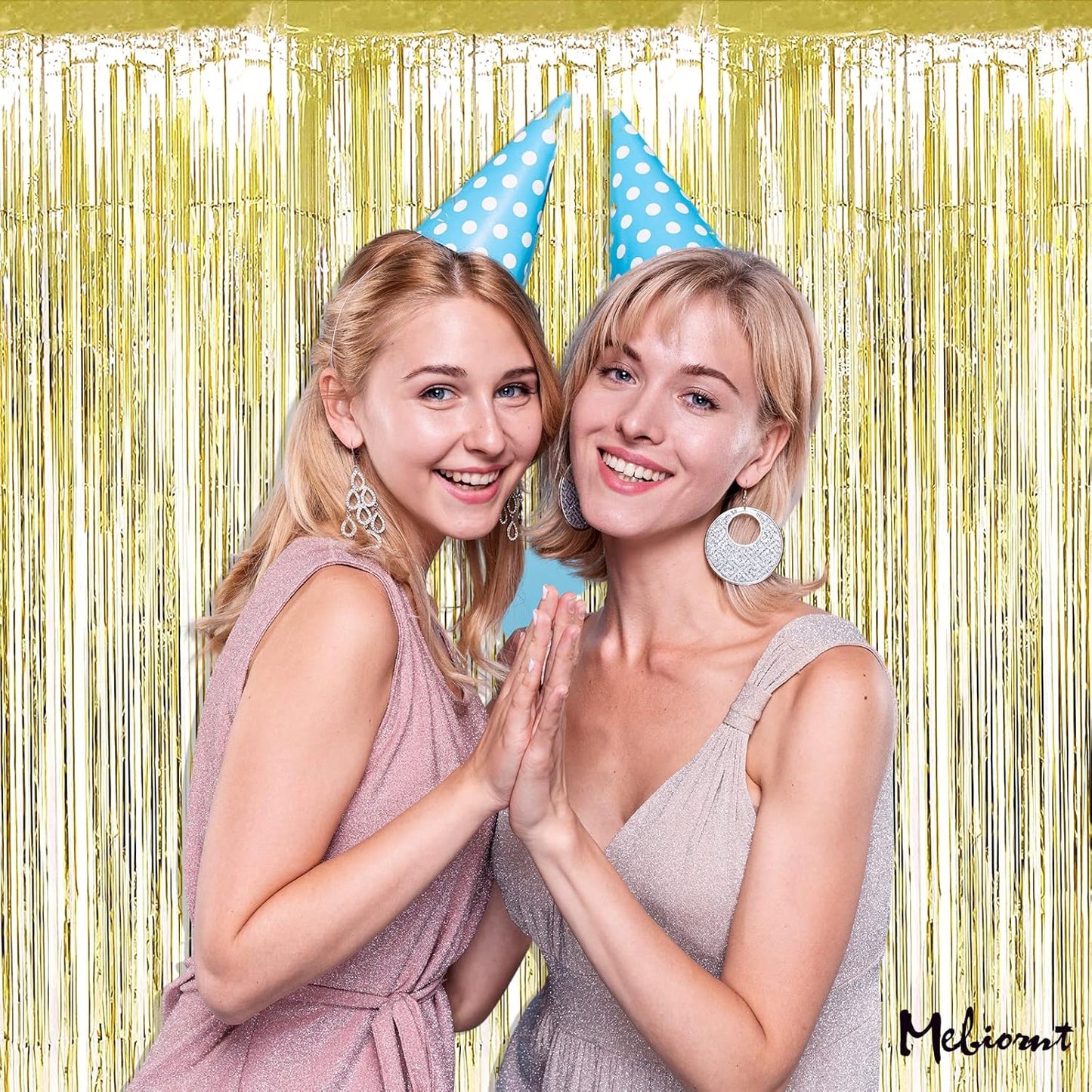 4 Pack Light Gold Fringe Curtain Backdrop, 3.2Ft x 6.6Ft Metallic Tinsel Foil Fringe Streamers Background for Photo Booth Birthday Wedding Baby Shower Carnival Easter Mother’s Day Party Decorations