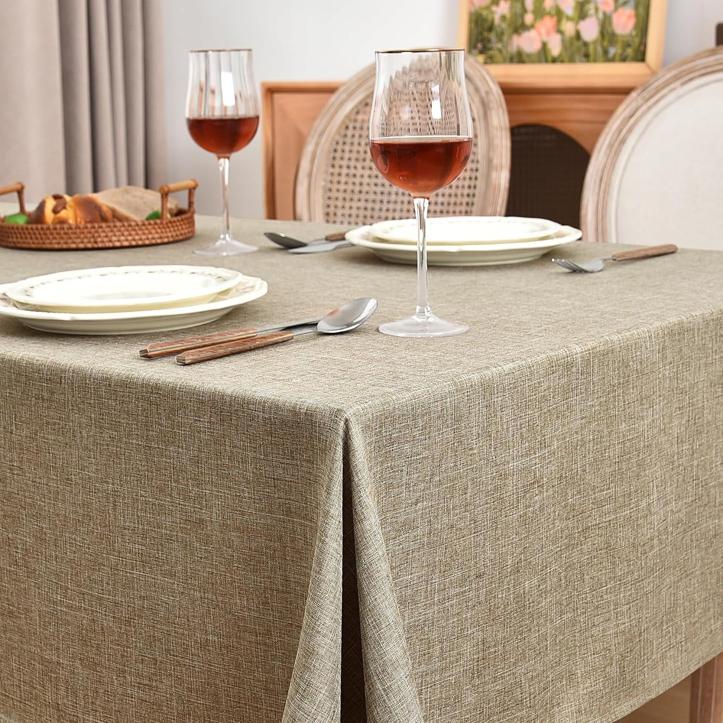 Fitable Linen Textured Tablecloths 2 Pack, Faux Burlap Rectangle Table Clothes for 6 Foot Tables, Flax Holiday Table Covers for Kitchen Dining, Outdoor Picnic, Farmhouse (Khaki, 54 x 108 Inch)
