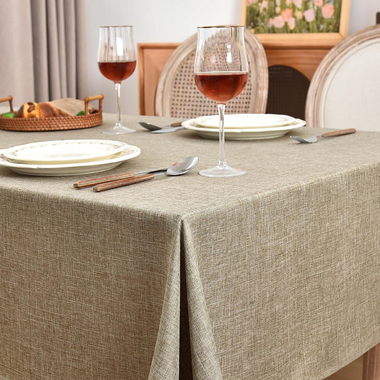 Fitable Faux Linen Table Clothes Rectangle 60 x 144 Inch - 2 Pack Khaki Tablecloths for 10 Foot Tables, Faux Burlap Kitchen Table Covers for Dining, Party, Farmhouse, Banquet, Buffet