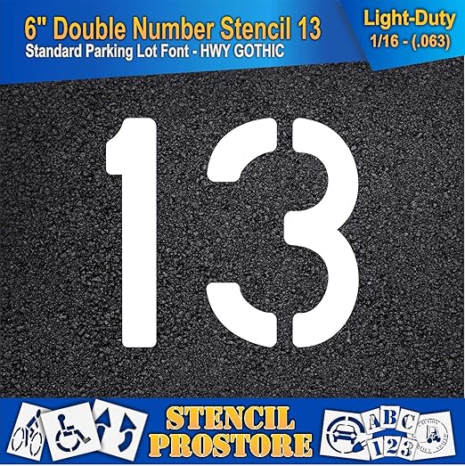 Pavement, Curb, and WheelStop Stencils - 6 inch Double Number Stencil - (13) - 6" x 6" x 1/16" (63 mil) - Light-Duty