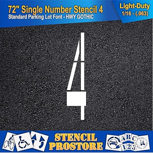 Pavement Stencils - 72 inch Single Number Stencil - 4-72" x 16" x 1/16" (63 mil) - Light-Duty
