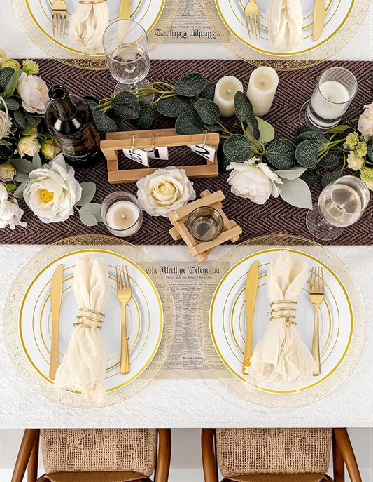 WDF 25PCS Glitter Gold Charger Plates - 12inch Gold Charge for Dinner - Plastic Chargers for Wedding Baby Shower Spring Birthday