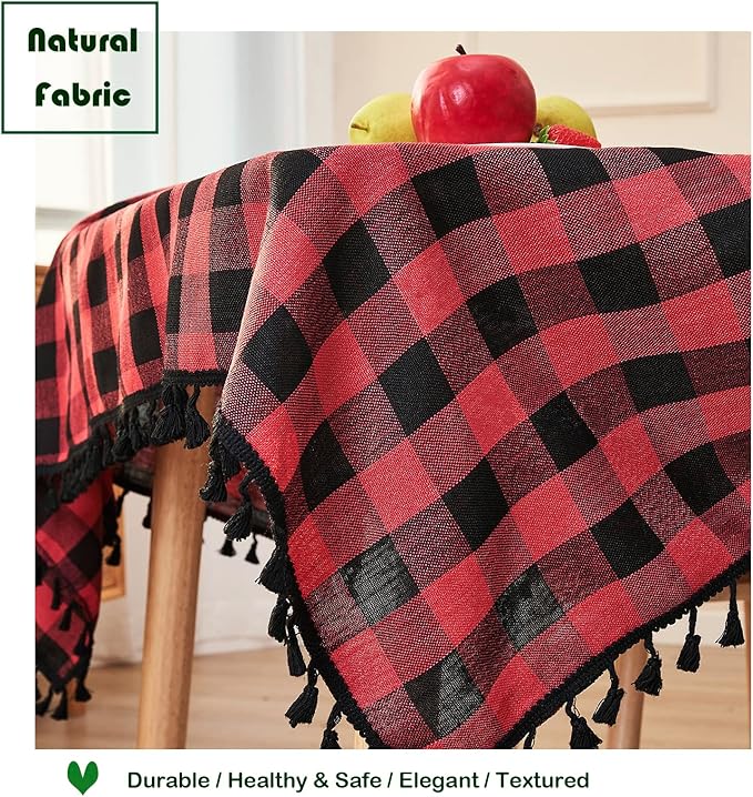Buffalo Plaid Rectangular Tablecloth-Cotton Gingham Table Cloth for Kitchen Restaurant Farmhouse Christmas Holiday Decor (Rectangle/Oblong, 55x120,Red and Black)