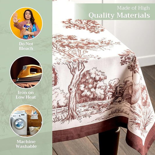 Maison d' Hermine Table Cloth Square Table 100% Cotton 60 x 60 Inches Fall Tablecloth Reusable Everyday Use for Thanksgiving Christmas Decorations Dining Farmhouse Party (Holy Jouy - Brown)